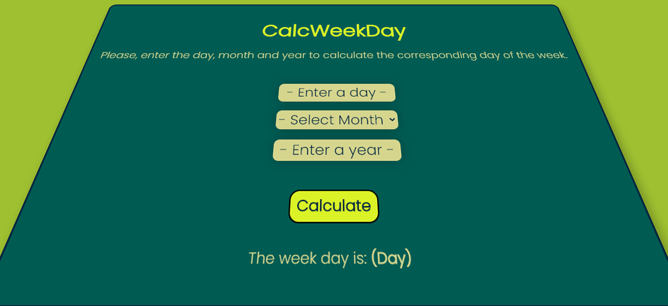 CalcWeekDay, project, background, programming projects, calculator, date